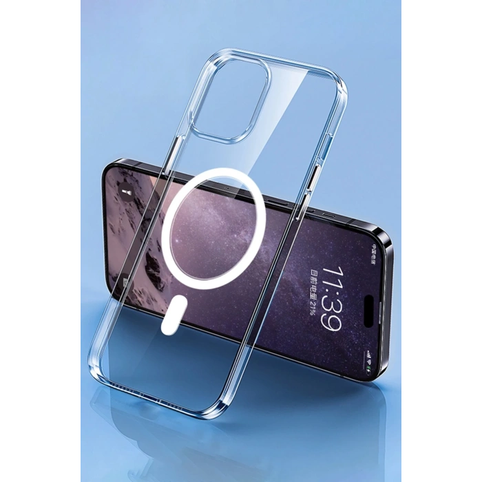 Mey İthalat®   iPhone 14 Pro Max Kılıf Tron Şeffaf Magsafe Kapak - Şeffaf