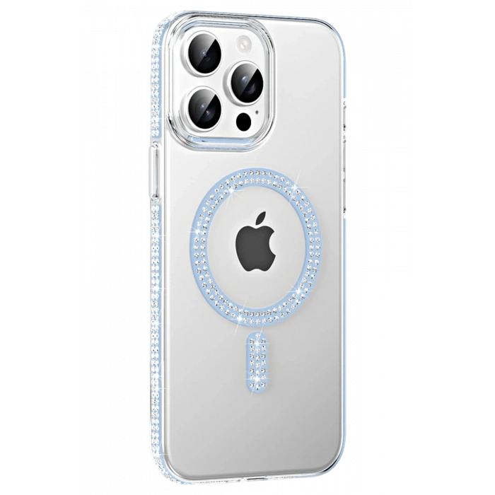 Mey İthalat®   iPhone 14 Pro Max Move Taşlı Magsafe Kapak - Mavi
