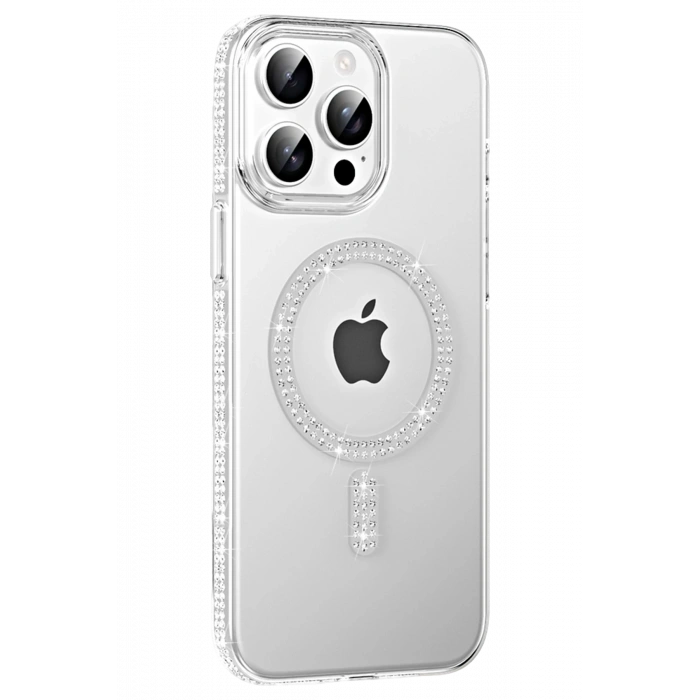 Mey İthalat®   iPhone 14 Pro Max Move Taşlı Magsafe Kapak - Natural Grey