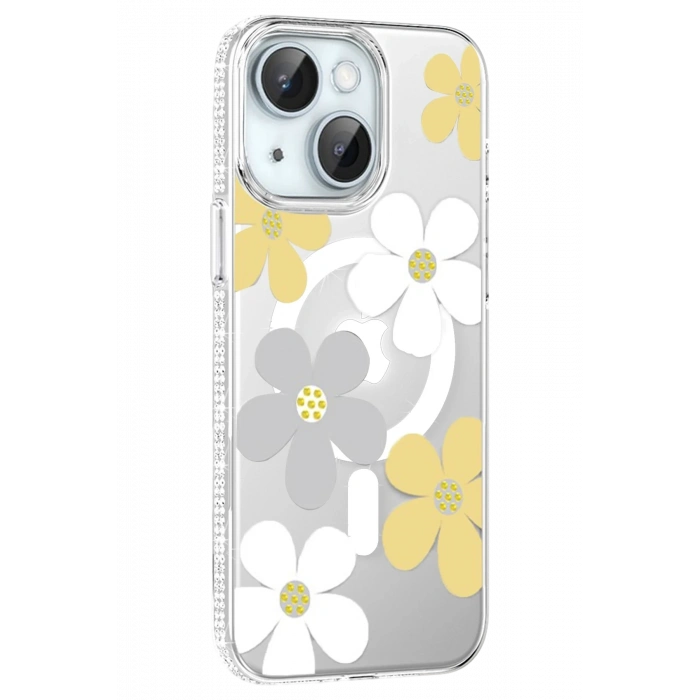 Mey İthalat®   iPhone 15 Floral Magsafe Kapak - Sarı