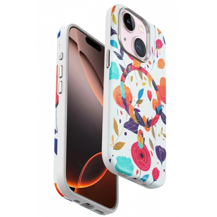 Mey İthalat®   iPhone 15 Flower Series Magsafe Kapak - Beyaz