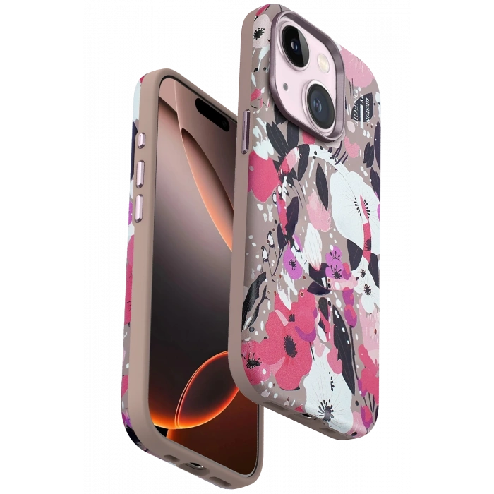 Mey İthalat®   iPhone 15 Flower Series Magsafe Kapak - Pembe
