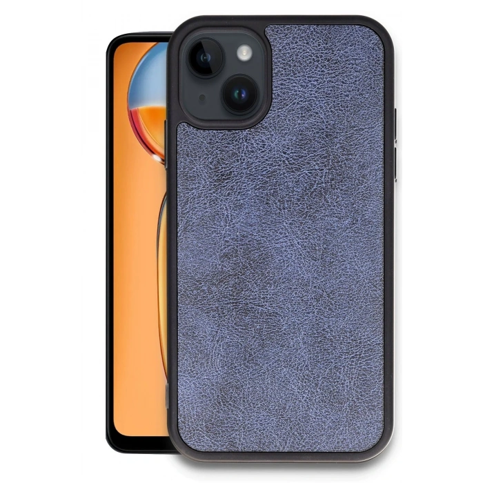 Mey İthalat®   iPhone 15 Kılıf Aras Deri Kapak - Lacivert