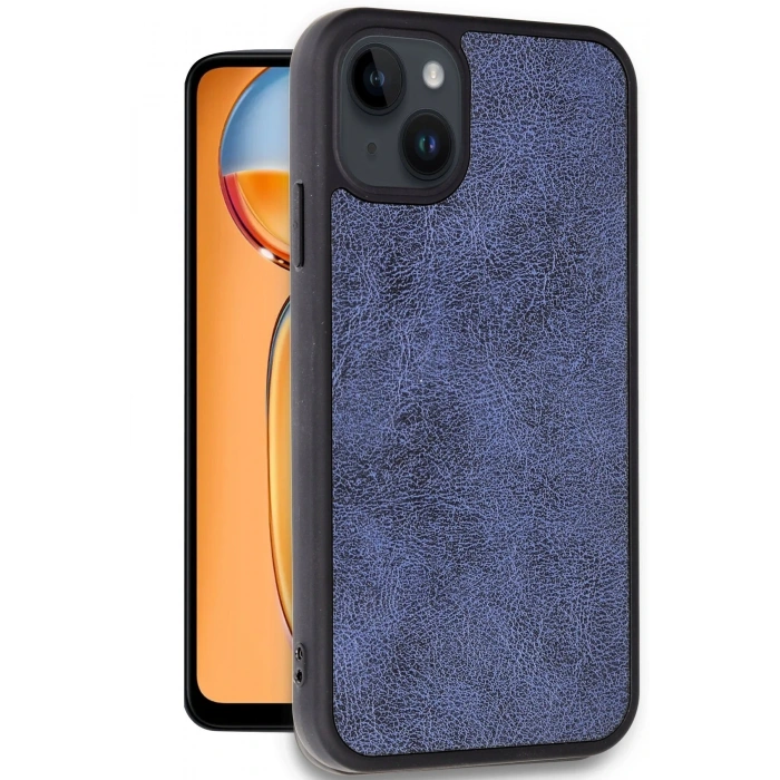 Mey İthalat®   iPhone 15 Kılıf Aras Deri Kapak - Lacivert