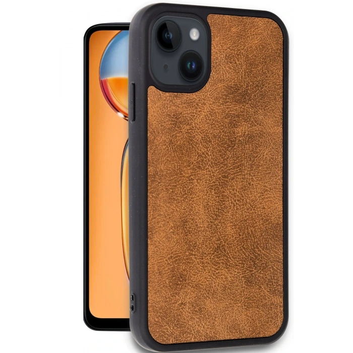 Mey İthalat®   iPhone 15 Kılıf Aras Deri Kapak - Taba