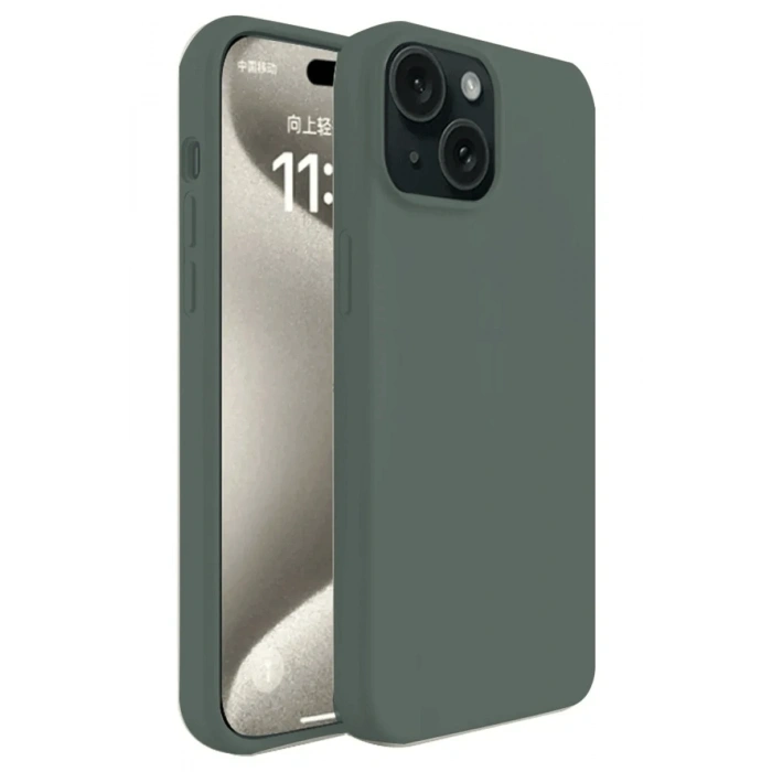 Mey İthalat®   iPhone 15 Kılıf First Silikon - Koyu Yeşil