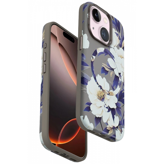 Mey İthalat®   iPhone 15 Plus Flower Series Magsafe Kapak - Gri