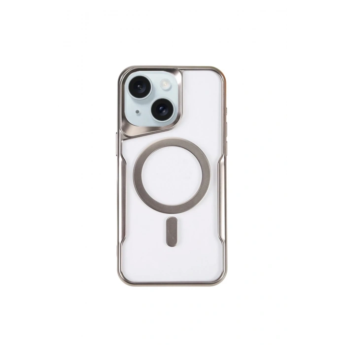 Mey İthalat®   iPhone 15 Plus Kılıf Boyi Magsafe Silikon Kapak - Gümüş