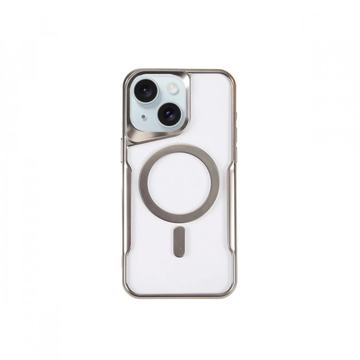 Mey İthalat®   iPhone 15 Plus Kılıf Boyi Magsafe Silikon Kapak - Gümüş