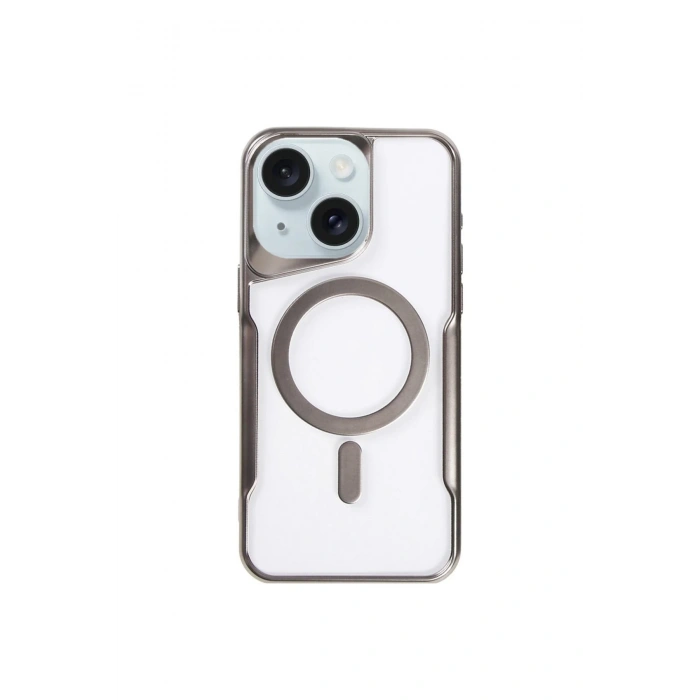Mey İthalat®   iPhone 15 Plus Kılıf Boyi Magsafe Silikon Kapak - Titan Gri