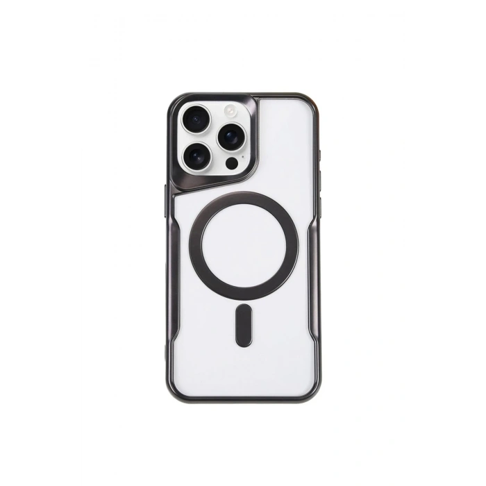 Mey İthalat®   iPhone 15 Pro Kılıf Boyi Magsafe Silikon Kapak - Siyah