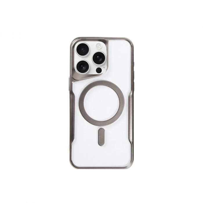 Mey İthalat®   iPhone 15 Pro Kılıf Boyi Magsafe Silikon Kapak - Titan Gri