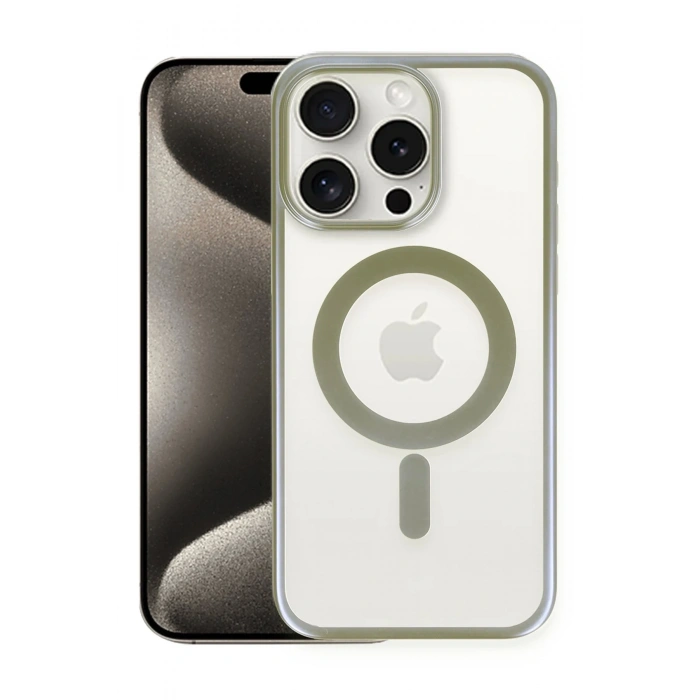 Mey İthalat®   iPhone 15 Pro Kılıf Erozi Magsafe Kapak - Gri