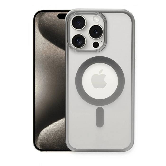 Mey İthalat®   iPhone 15 Pro Kılıf Erozi Magsafe Kapak - Gümüş