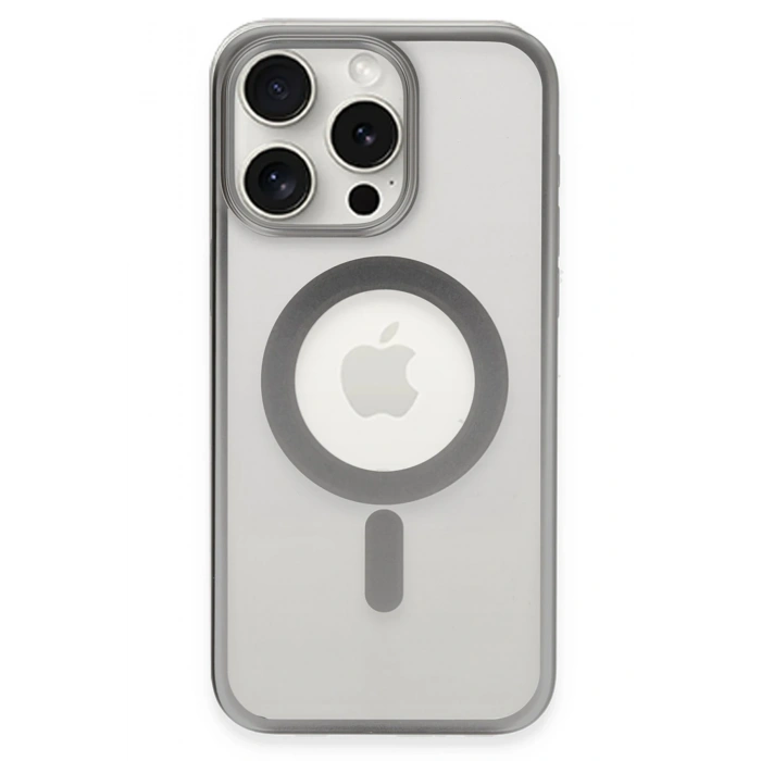 Mey İthalat®   iPhone 15 Pro Kılıf Erozi Magsafe Kapak - Gümüş