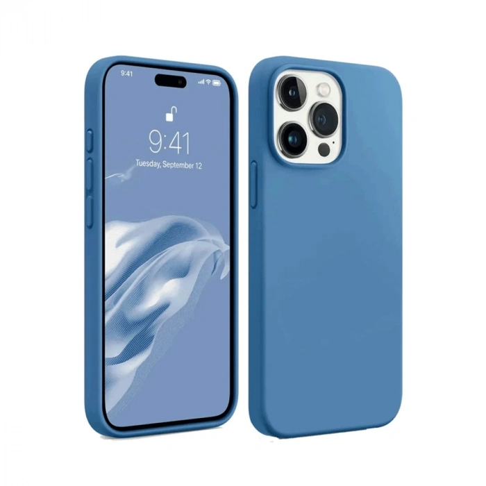 Mey İthalat®   iPhone 15 Pro Kılıf First Silikon - Mavi