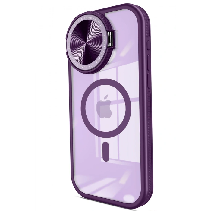 Mey İthalat®   iPhone 15 Pro Kılıf Teleskop Lens Magsafe Silikon Kapak - Derin Mor