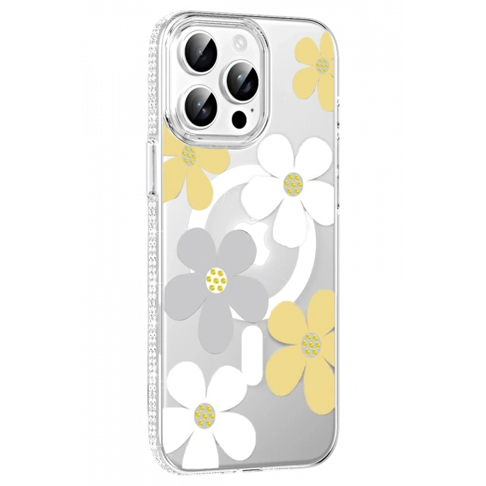 Mey İthalat®   iPhone 15 Pro Max Floral Magsafe Kapak - Sarı