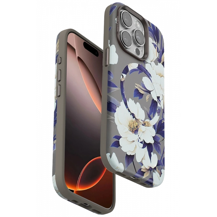 Mey İthalat®   iPhone 15 Pro Max Flower Series Magsafe Kapak - Gri
