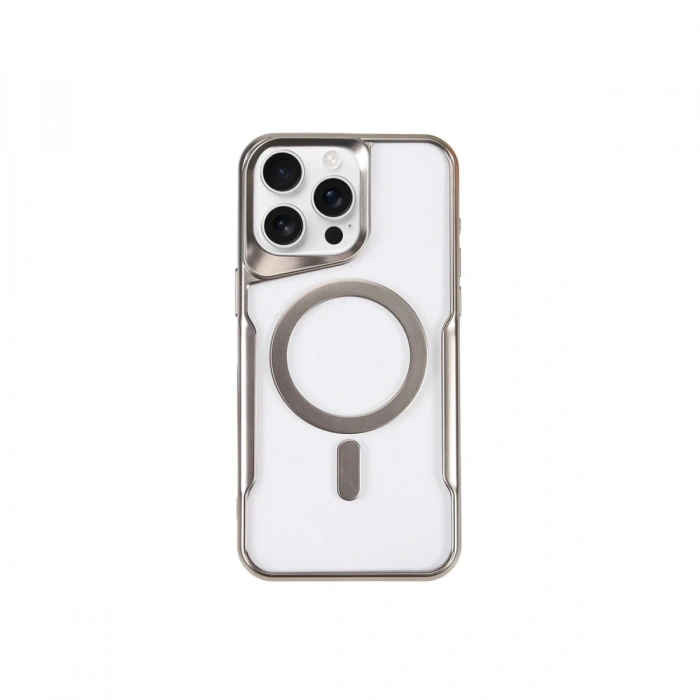 Mey İthalat®   iPhone 15 Pro Max Kılıf Boyi Magsafe Silikon Kapak - Gümüş