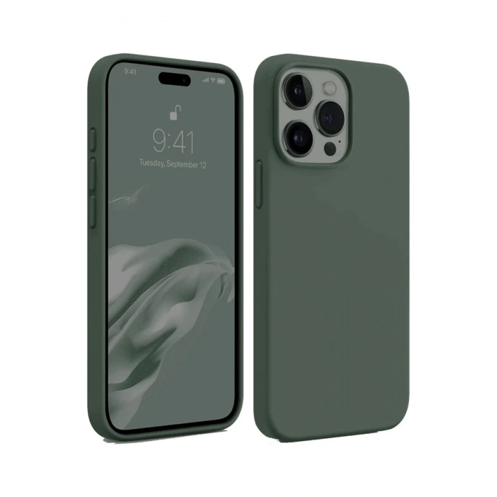 Mey İthalat®   iPhone 15 Pro Max Kılıf First Silikon - Koyu Yeşil