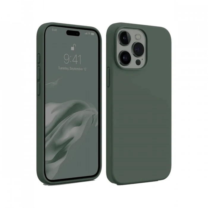 Mey İthalat®   iPhone 15 Pro Max Kılıf First Silikon - Koyu Yeşil