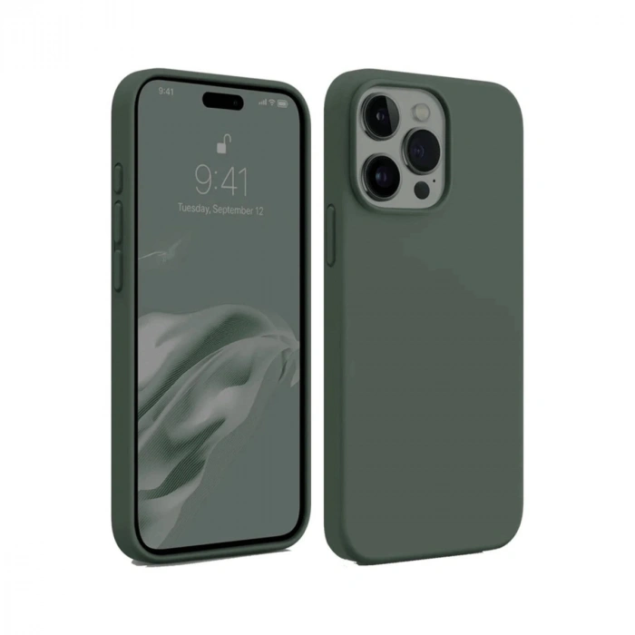 Mey İthalat®   iPhone 15 Pro Max Kılıf First Silikon - Koyu Yeşil