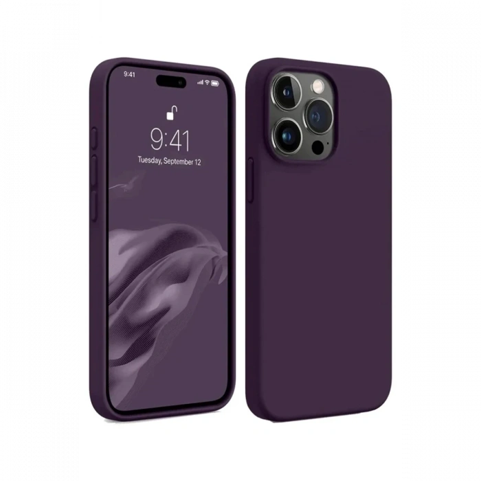 Mey İthalat®   iPhone 15 Pro Max Kılıf First Silikon - Mürdüm
