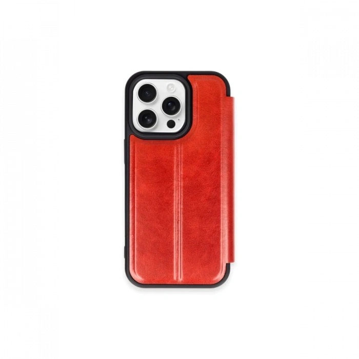 Mey İthalat®   iPhone 15 Pro Max Kılıf Flip Cover - Kırmızı