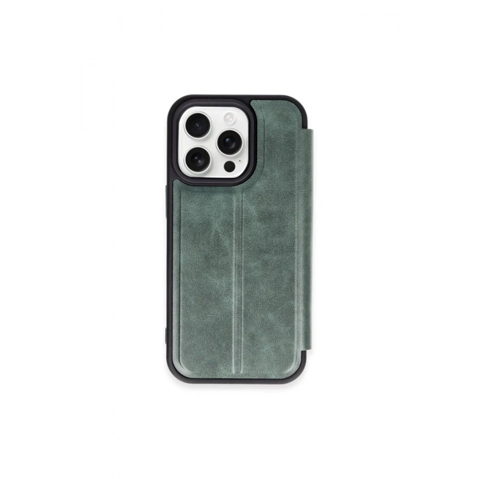 Mey İthalat®   iPhone 15 Pro Max Kılıf Flip Cover - Koyu Yeşil