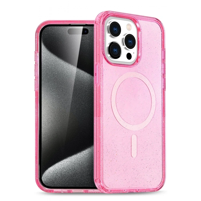 Mey İthalat®   iPhone 15 Pro Max Kılıf Star Magsafe Kapak - Pembe