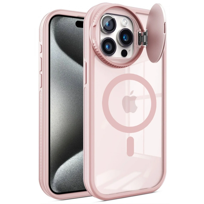 Mey İthalat®   iPhone 15 Pro Max Kılıf Teleskop Lens Magsafe Silikon Kapak - Pembe