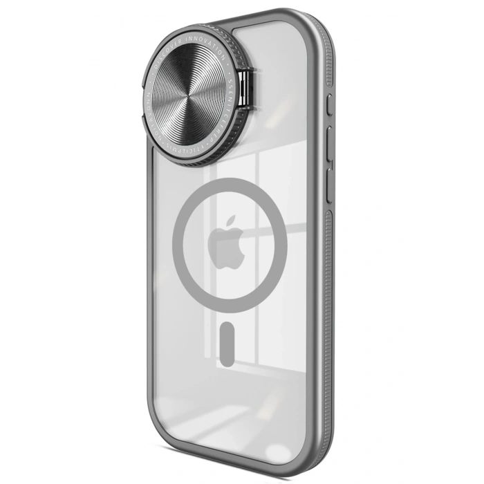 Mey İthalat®   iPhone 15 Pro Max Kılıf Teleskop Lens Magsafe Silikon Kapak - Titan Gri