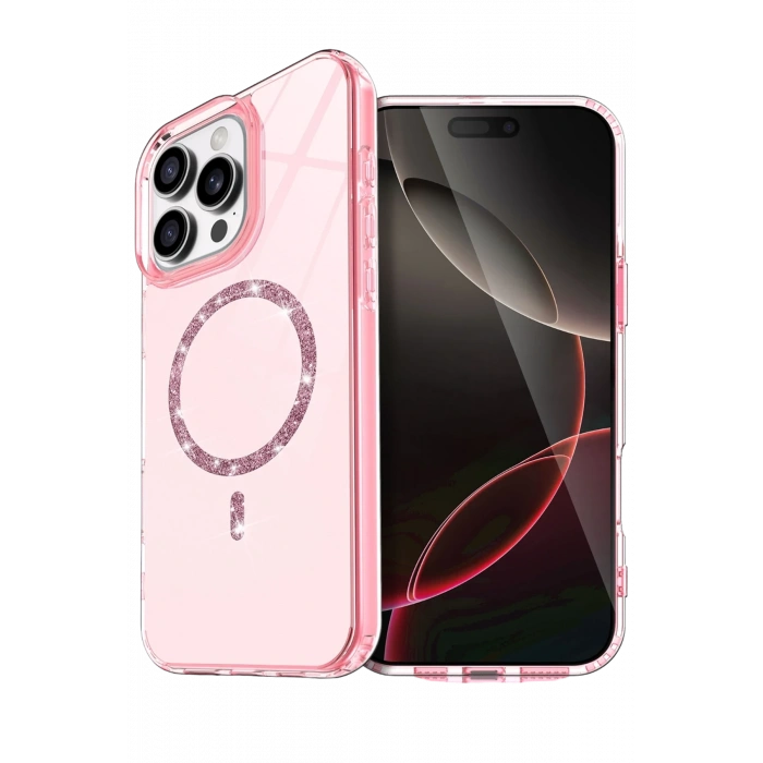 Mey İthalat®   iPhone 15 Pro Max Live Diamond Magsafe Kapak - Pembe