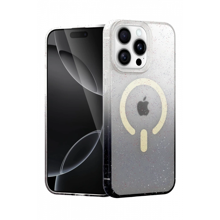 Mey İthalat®   iPhone 15 Pro Max Pummel Shiny Magsafe Kapak - Siyah