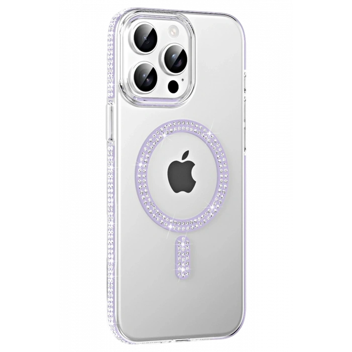 Mey İthalat®   iPhone 15 Pro Move Taşlı Magsafe Kapak - Lila
