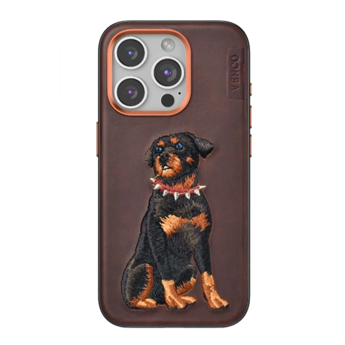 Mey İthalat®   iPhone 15 Pro Perma Desenli Kapak - Koyu Kahve
