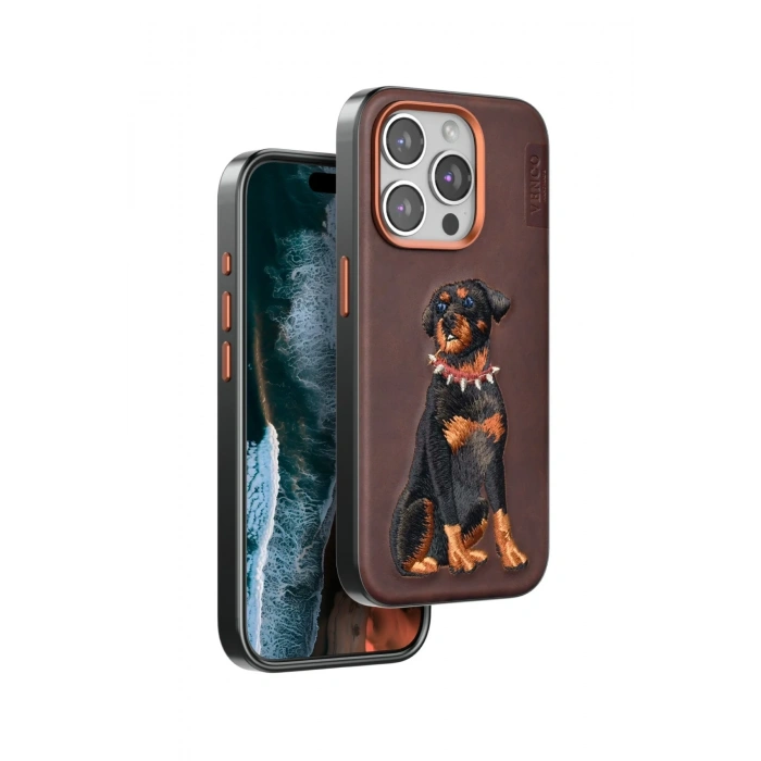 Mey İthalat®   iPhone 15 Pro Perma Desenli Kapak - Koyu Kahve