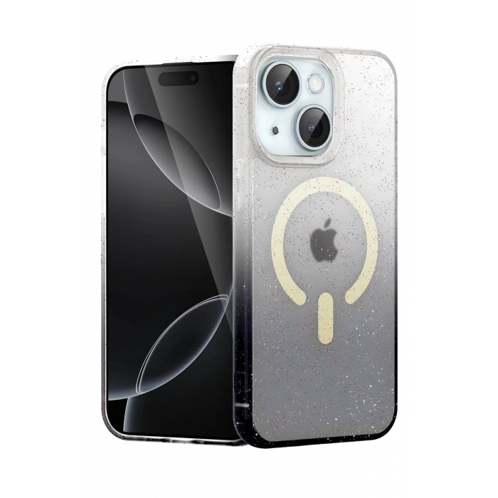 Mey İthalat®   iPhone 15 Pummel Shiny Magsafe Kapak - Siyah
