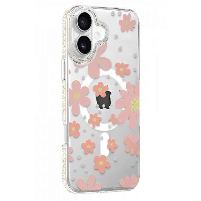 Mey İthalat®   iPhone 16 Floral Magsafe Kapak - Pembe