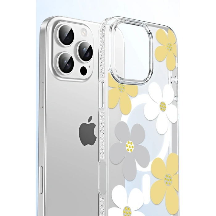 Mey İthalat®   iPhone 16 Floral Magsafe Kapak - Turuncu