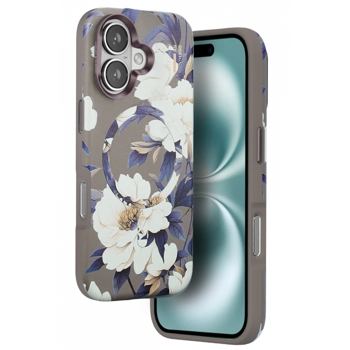 Mey İthalat®   iPhone 16 Flower Series Magsafe Kapak - Gri