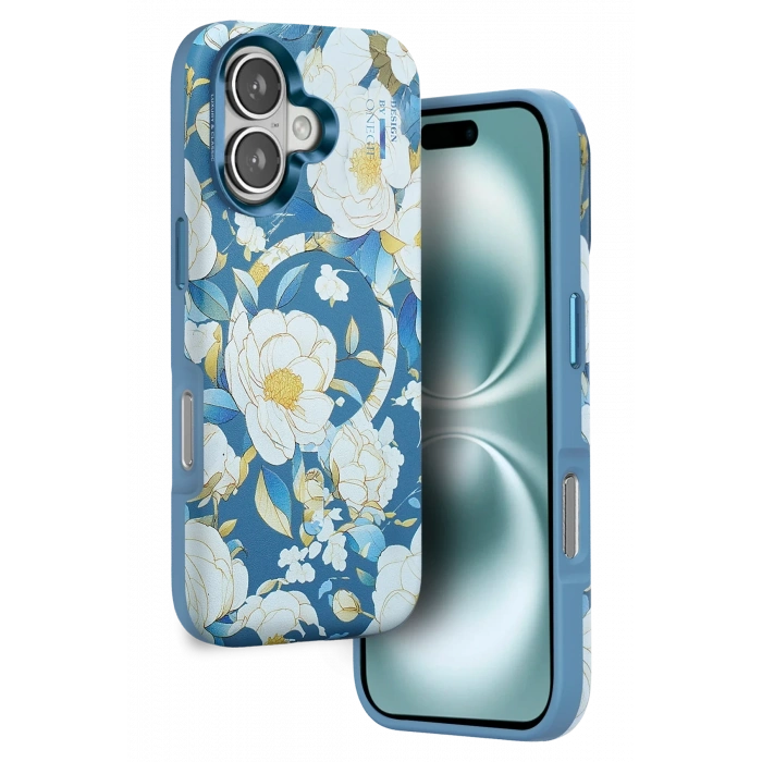 Mey İthalat®   iPhone 16 Flower Series Magsafe Kapak - Mavi