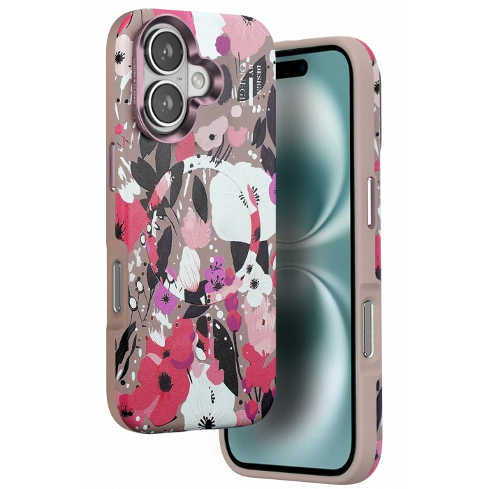 Mey İthalat®   iPhone 16 Flower Series Magsafe Kapak - Pembe