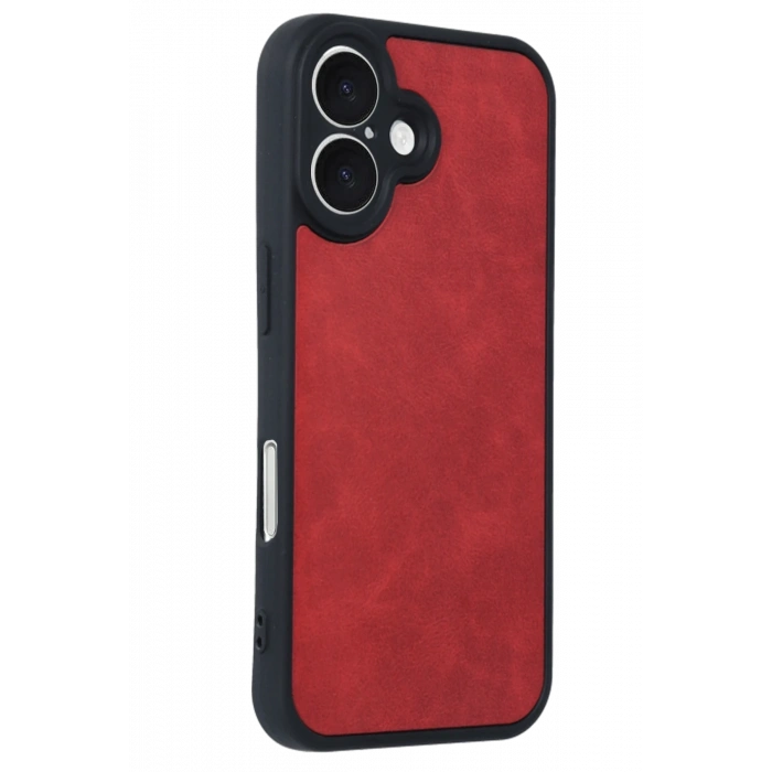 Mey İthalat®   iPhone 16 Kılıf Aras Deri Kapak - Kırmızı