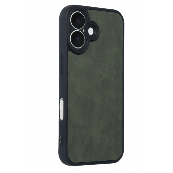 Mey İthalat®   iPhone 16 Kılıf Aras Deri Kapak - Koyu Yeşil