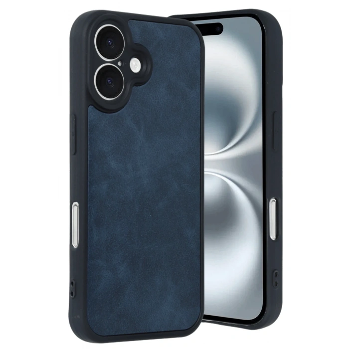 Mey İthalat®   iPhone 16 Kılıf Aras Deri Kapak - Lacivert
