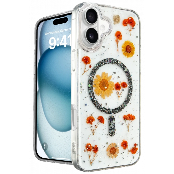 Mey İthalat®   iPhone 16 Kılıf Daisy Simli Magsafe Kapak - Siyah
