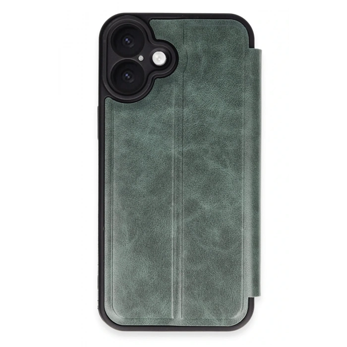 Mey İthalat®   iPhone 16 Kılıf Flip Cover - Koyu Yeşil