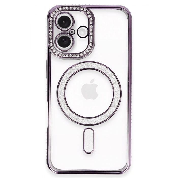 Mey İthalat®   iPhone 16 Kılıf Joke Simli Magneticsafe Kılıf - Derin Mor